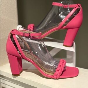 Alice Pub Womens Size 9 Rose Color Braided 3” Heeled Sandal Chunky Square Toe